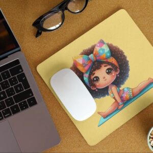 afro girl yoga pose non slip computer mousepad mouse pad